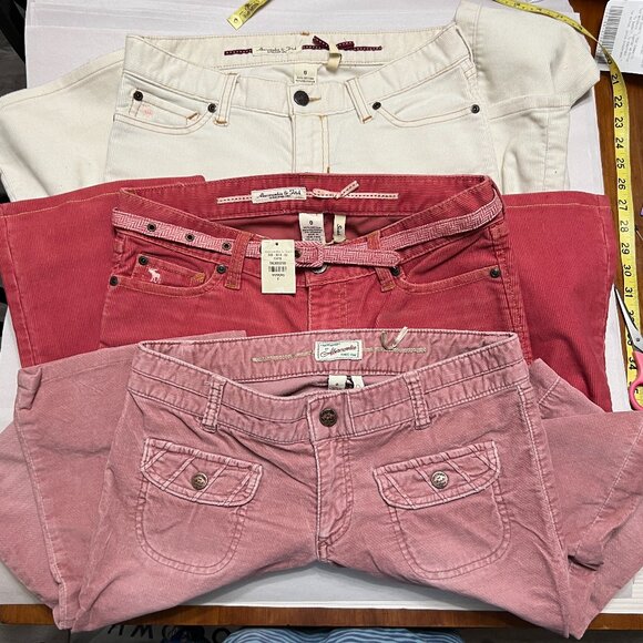 Vintage Y2K Abercrombie‎ & Fitch Pants Sz 0 Corduroy Stretch Bootcut Low Rise x3 - Picture 1 of 14
